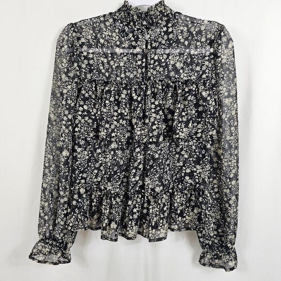 Lulus Simple Serenity Black Floral Print Ruffled Top in Black - Size S - Picture 6 of 7